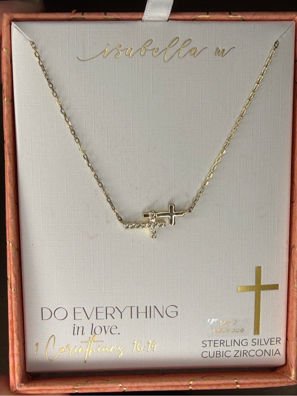Isabella M Gold Double Cross Necklace with Cubic Zirconia